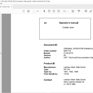Liebherr Tractor PR 734 1481, 1482, 1659 Crawler Dozer Operator's Manual SN 13743 - PDF DOWNLOAD