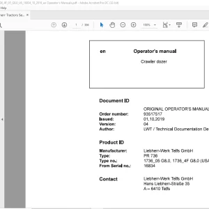 Liebherr Tractor PR 736 1736_05 G8.0, 1736_ 4F G8.0 (USA / CAN) Crawler Dozer Operator's Manual 16834 - PDF DOWNLOAD