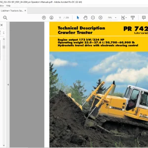 Liebherr Tractor PR 742B 742BM 742BL Litronic 352 353 581 Crawler Dozer Operating Manual SN 6501 - PDF DOWNLOAD