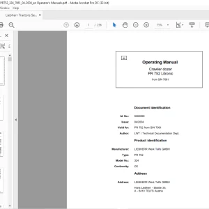 Liebherr Tractor PR 752 Litronic 324 Crawler Dozer Operating Manual SN 7061 - PDF DOWNLOAD