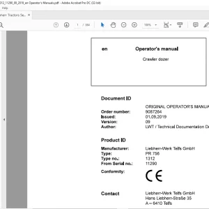 Liebherr Tractor PR 756 1312 Crawler Dozer Operator's Manual 11290 - PDF DOWNLOAD