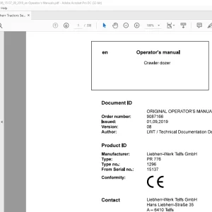 Liebherr Tractor PR 766 1296 Crawler Dozer Operator's Manual 15137 - PDF DOWNLOAD