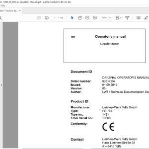 Liebherr Tractor PR 766 1421 Pipe Layer Operator's Manual 13666 - PDF DOWNLOAD