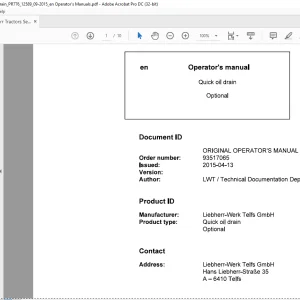 Liebherr Tractor Quick oil Drain Operator's Manual - PDF DOWNLOAD