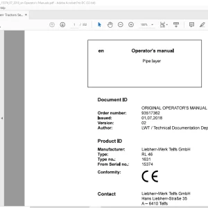 Liebherr Tractor RL 46 1631 Pipe layer Operator's Manual 15374 - PDF DOWNLOAD