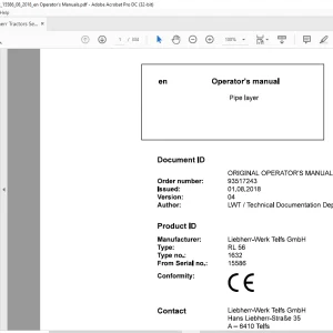 Liebherr Tractor RL 56 1632 Pipe Layer Operator's Manual 15586 - PDF DOWNLOAD
