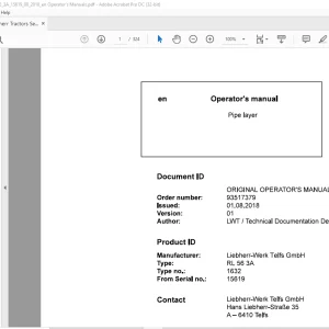 Liebherr Tractor RL 56 3A 1632 Crawler Loader Operator's Manual 15619 - PDF DOWNLOAD