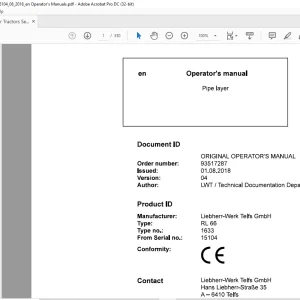 Liebherr Tractor RL 66 1633 Pipe Layer Operator's Manual 15104 - PDF DOWNLOAD