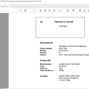 Liebherr Tractor RL 66 3A 1633 Pipe Layer Operator's Manual 16056 - PDF DOWNLOAD