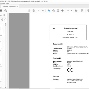Liebherr Tractor RL64 1127 Pipe Layer Operating Manual SN 13743 - PDF DOWNLOAD