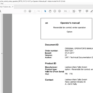 Liebherr Tractor Reversible fan control, winter operation Operator's Manual - PDF DOWNLOAD