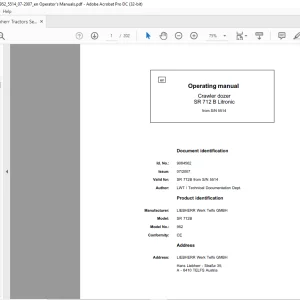 Liebherr Tractor SR 712B Litronic 952 Crawler Dozer Operating Manual SN 5514 - PDF DOWNLOAD