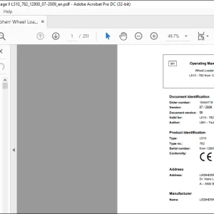Liebherr Wheel Loader 510-782 Operating Manual 12800 -  PDF DOWNLOAD