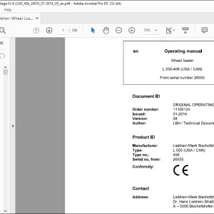 Liebherr Wheel Loader 550-456 USACAN Operating Manual 26555  - PDF DOWNLOAD
