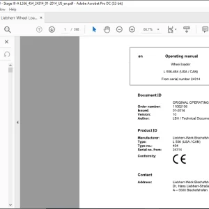 Liebherr Wheel Loader 556-454 USA/CAN Operating Manual 24314 -  PDF DOWNLOAD