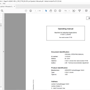 Liebherr Wheeled EXCAVATOR A 924 C Litronic Operating manual 57100 - PDF DOWNLOAD