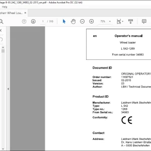 Liebherr Wheel Loader L 542-1269 Operator's manual 34983 - PDF DOWNLOAD