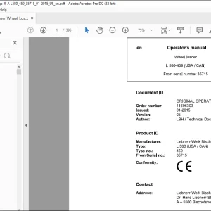 Liebherr Wheel Loader L 580-459 USA CAN Operator's manual 35715 - PDF DOWNLOAD