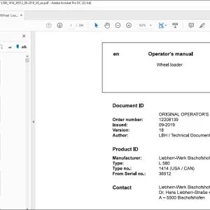 Liebherr Wheel Loader L 580 Operator's manual - PDF DOWNLOAD