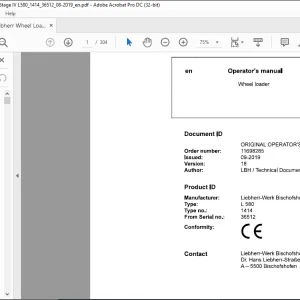 Liebherr Wheel Loader L 580 Operator's manual 36512- PDF DOWNLOAD