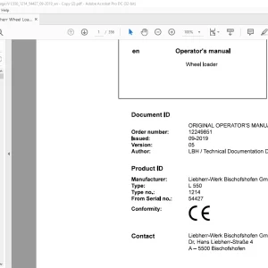 Liebherr Wheel Loader L500-1214 Operator's manual 54427 - PDF DOWNLOAD