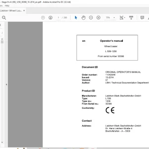 Liebherr Wheel Loader L506-1258 Operator's manual 30398 - PDF DOWNLOAD