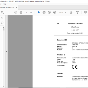 Liebherr Wheel Loader L506-1577 Operator's manual 34874 - PDF DOWNLOAD ...
