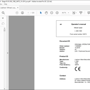 Liebherr Wheel Loader L508-1580 Operator's manual 34975 -  PDF DOWNLOAD
