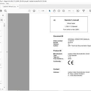 Liebherr Wheel Loader L509-1113 Speeder Operator's manual 26361 - PDF DOWNLOAD