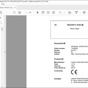 Liebherr Wheel Loader L514 Operator's manual 40515 - PDF DOWNLOAD
