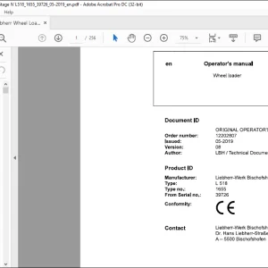 Liebherr Wheel Loader L518 Operator's manual 39726 - PDF DOWNLOAD