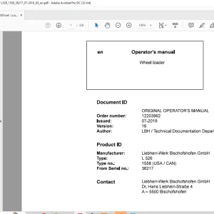 Liebherr Wheel Loader L526-1558 (USA /CAN ) Operating Manual 36217 - PDF DOWNLOAD
