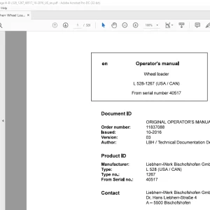 Liebherr Wheel Loader L528-1267 Operator's manual 40517 - PDF DOWNLOAD