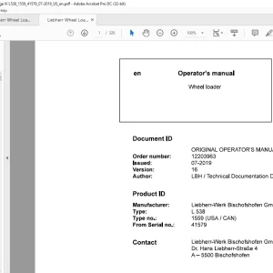 Liebherr Wheel Loader L538-1559 (USA /CAN) Operating Manual 41579  - PDF DOWNLOAD