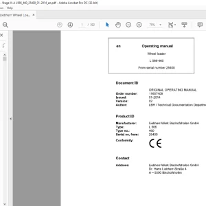 Liebherr Wheel Loader L556-460 Operating Manual 25400 - PDF DOWNLOAD