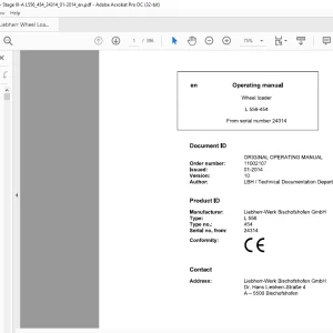 Liebherr Wheel Loader L566-454 Operator's manual  - PDF DOWNLOAD