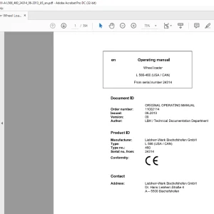 Liebherr Wheel Loader L566-460 Operator's manual - PDF DOWNLOAD