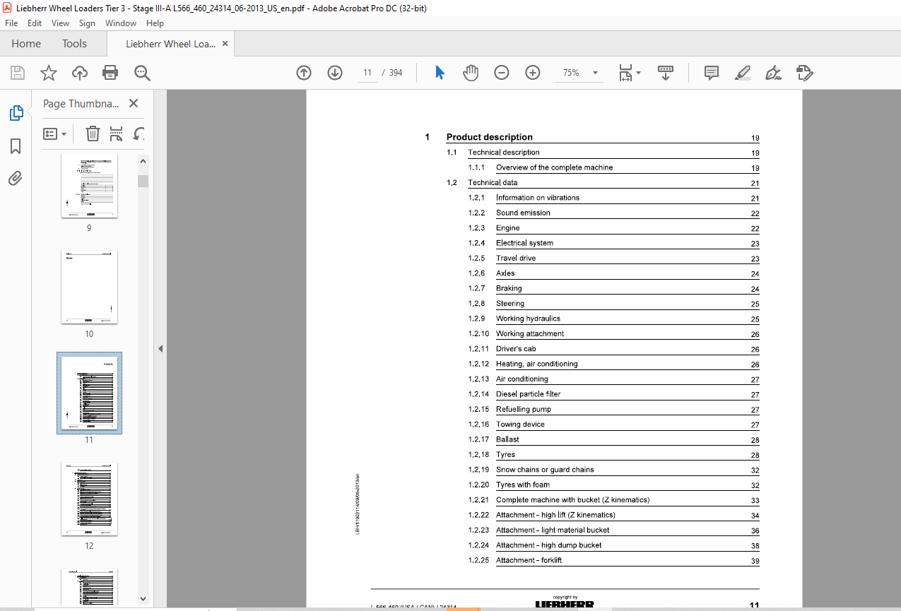 Liebherr Wheel Loader L566-460 USA CNA Operating Manual 24314 - PDF ...