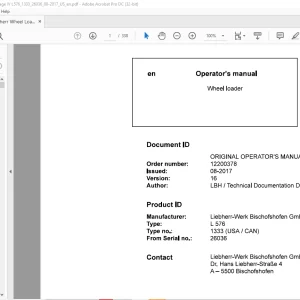 Liebherr Wheel Loader L576 1333 USA CNA Operating Manual 26036 - PDF DOWNLOAD