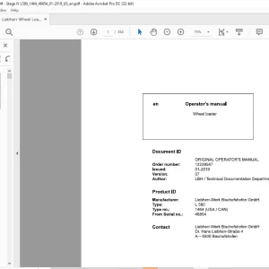 Liebherr Wheel Loader L580 1464 USA CNA Operating Manual 46854 - PDF DOWNLOAD