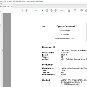 Liebherr Wheel Loader L580-459 (USA/CAN) Operator's manual 24314 - PDF DOWNLOAD