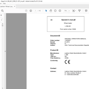 Liebherr Wheel Loader L586-461 Operator's manual 33596  - PDF DOWNLOAD