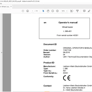 Liebherr Wheel Loader L586-461 Operator's manual 40351  - PDF DOWNLOAD