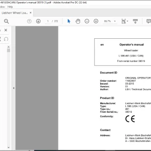 Liebherr Wheel Loader L586-461(USA/CAN) Operator's manual 38519 -  PDF DOWNLOAD