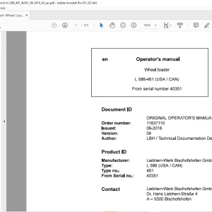 Liebherr Wheel Loader L586-461(USA/CAN) Operator's manual 40351 - PDF DOWNLOAD