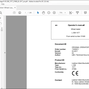 Liebherr Wheel Loaders L506-1577 Operator's Manual 37499 - PDF DOWNLOAD