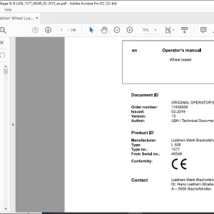 Liebherr Wheel Loaders L506 1577 Operator's Manual 40549 - PDF DOWNLOAD
