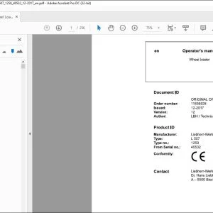 Liebherr Wheel Loaders L507-1259 Operator's Manual 40532 -  PDF DOWNLOAD
