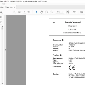 Liebherr Wheel Loaders L507-1260 Operator's Manual 40532  - PDF DOWNLOAD