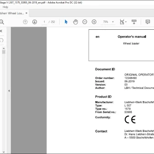 Liebherr Wheel Loaders L507-1579 Operator's Manual 53995  - PDF DOWNLOAD